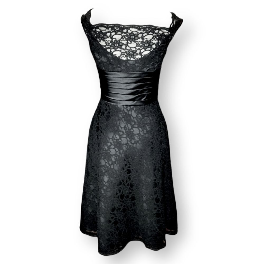 White House Black Market Black Lace Overlay A-Line Dress Shoulder Cockta… - Picture 2 of 12